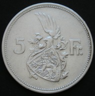 Luksemburg 5 franków 1929 - księżna Charlotte - srebro