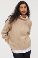 H & M sweter stójka półgolf beżowy kremowy oversize prążkowany asymetryczny