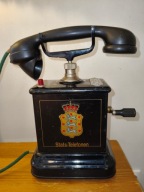 Piękny duży ciężki ebonitowy telefon iKjobenhavns idealny na biurko vintage