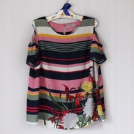 KOLOROWA BLUZKA SOON Paski PRINT Kwiaty**Wycięcia na ramionach**44/46