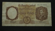 Argentyna - banknot - 5 Pesos 1960-1962 rok