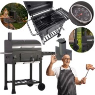 GRILL WĘGLOWY DUŻY OGRODOWY KOMIN ŻELIWNY RUSZT 57 x 43cm + TERMOMETR DUŻY