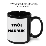 CZARNY KUBEK z białą ramką 330ml Własne LOGO, ZDJĘCIE + kartonik