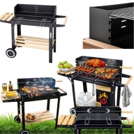 DUŻY GRILL WĘGLOWY OGRODOWY PREMIUM Z ROŻNEM PÓŁKAMI I KÓŁKAMI 5W1 RODZINNY