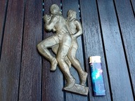 STARA MOSIĘŻNA FIGURKA BIEGACZE OLIMPIJCZYCY / PLAKIETA OLIMPIADA MOSIĄDZ