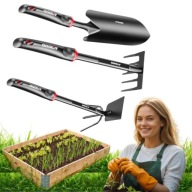 NARZĘDZIA OGRODOWE ZESTAW 3 SZT. ŁOPATKA MOTYCZKA GRABKI ZE STALI SOLIDNE