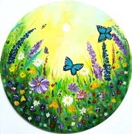 Łąka obraz malowany ręcznie koło okrąg średnica 50 cm /75PatrykMit