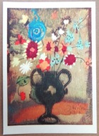 POCZTÓWKA - JÓZEF WILKOŃ - KWIATY - piękna grafika autorska, z lat 60-ych