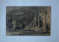 Wrocław rysunek węglem ruiny 1947 rok architektura akwarela na papierze