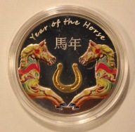 ROK KONIA 1 $ DOLAR 2014 NIUE - LUNAR II 2 - KOLOR - CERTYFIKAT + ETUI