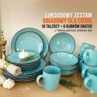 ZESTAW OBIADOWY 18 RÓŻNYCH TALERZY + 6 KUBKÓW GRATIS