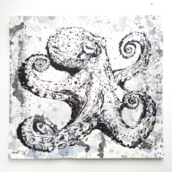 Ośmiornica rysunek tuszem i akwarelą na papierze oryginał