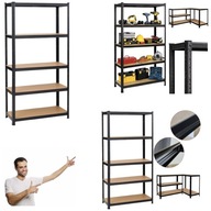 REGAŁ MAGAZYNOWY CZARNY METALOWY WCISKANY 5 PÓŁEK GARAŻOWY 150 x 75 x 30