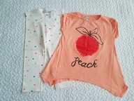 Cool Club bluzka z brzoskwinią i legginsy w trójkąciki nowe roz 128