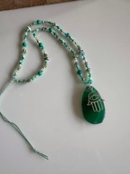Naszyjnik regulowany handmade Hamsa Oko Proroka Agat cięty plaster
