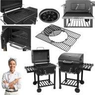 GRILL WĘGLOWY OGRODOWY PRZENOŚNY ŻELIWNY RUSZT DUŻY NA KÓŁKACH + POPIELNIK
