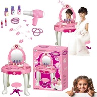DUŻA TOALETKA STOLIK DLA DZIEWCZYNKI RÓŻOWA AKCESORIA ZESTAW XXL PREZENT