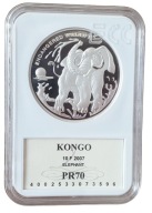 10 FRANC 2007 KONGO SŁOŃ POSREBRZANA PROOF GCN PR70 L