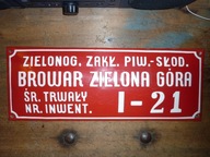STARA TABLICA EMALIOWANA BROWAR ZIELONA GÓRA LOFT