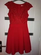 SUKIENKA ELEGANCKA BICOTONE 34 XS CZERWIEŃ