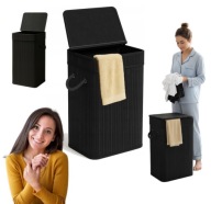 DUŻY KOSZ NA PRANIE Z POKRYWĄ BAMBUSOWY SKŁADANY WOLNOSTOJĄCY DREWNIANY