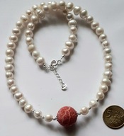 Retro*białe, słodkowodne perły ,koral filipiński -1,8cm,srebro925