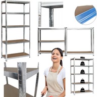 REGAŁ STOJAK MAGAZYNOWY METALOWY DO GARAŻU SPIŻARNI MOCNY WYSOKI SREBRNY