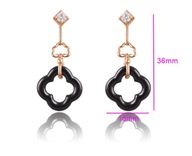 KOLCZYKI WISZACE 14KGP KWIATY Z CZARNA CERAMIKA,CYRKONIA