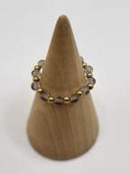 Pierścionek na gumce z kamieni kwarc dymny stal chirurgiczna