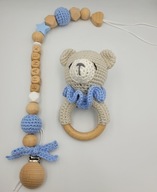 Zestaw Grzechotka Miś na szydełku + zawieszka do smoczka prezent Handmade