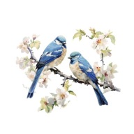 NAKLEJKI NA OKNO SZYBĘ - PTAKI NIEBIESKIE NA GAŁĘZI KWIAT JABŁONI LIŚCIE