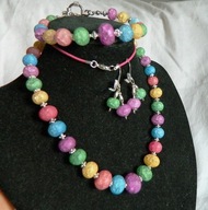 Kolorowy matowy kwarc, naszyjnik, bransoletka, kolczyki, zestaw biżuterii