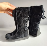 Buty NEXT 7 (24/25) dziewczęce wysokie kozaki jesień eko zamszowe frędzle