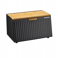 DUŻY CHLEBAK METALOWY POJEMNIK NA PIECZYWO Z DESKĄ CZARNY BAMBUSOWY