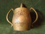 Stary mosiężny pojemnik / cukiernica - ręcznie zdobiona