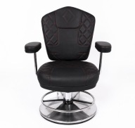 Designerski fotel obrotowy premium – czarny z czerwonym przeszyciem.