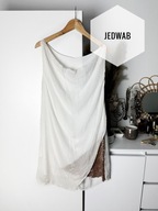 Kremowa jedwabna sukienka włoska z cekinami tiulowa zwiewna M L premium