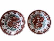 WŁOCŁAWEK 2 MISKI FAJANS BRĄZOWO ZIELONE KWIATY MISECZKI SYGNATURA PRL