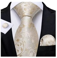 Elegancki Zestaw Krawat Poszetka Spinki Wesele - Szampański Złoty 1167