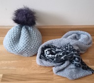 Czapka i szalik damski szary