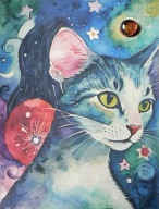 Obraz Akwarela Portret Kota Rosyjskiego Niebieskiego