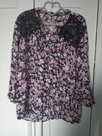 janina 46 bluzka koronka długi rękaw wzorek kwiat roślinki listki czarna