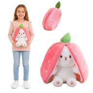 MASKOTKA KRÓLIK W TRUSKAWCE 40CM PLUSZAK 2W1 PODUSZKA KRÓLICZEK PREZENT HIT