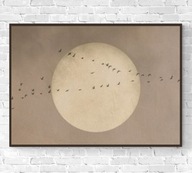 Obraz ręcznie malowany minimalistyczny Lot ptaków Wabi Sabi Japandi 80x120