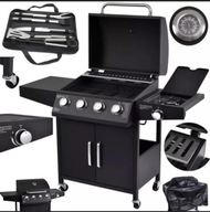 Grill Gazowy 4+1 z Kuchenką Boczną, Termometrem, Zestawem BBQ i Pokrowcem