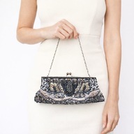 Torebka koktajlowa, szara kopertówka, kopertówka z koralikami cekinami