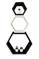 Zestaw 3 drewnianych półek ściennych heksagon –czarno-białe