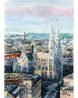 Obraz akwarela Wiedeń Votivkirche Denys Tsarenko Oryginał