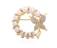 BROSZKA POZŁACANA ROZETA CYRKONIE PERŁA MOTYL