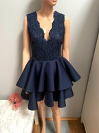 Granatowa rozkloszowana sukienka EMO